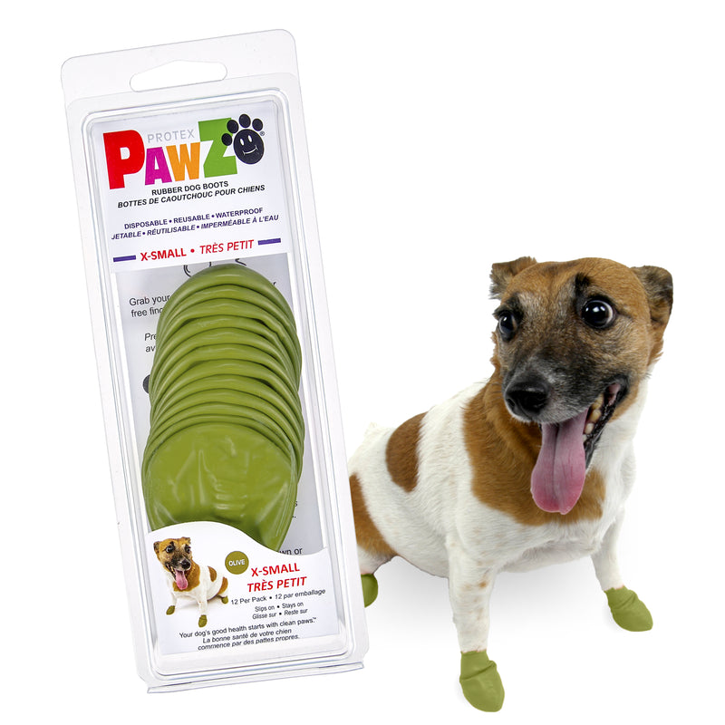 PawZ Rubber Dog Boots, 12 Boots, Olive
