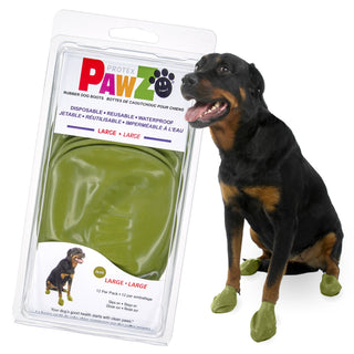 PawZ Rubber Dog Boots, 12 Boots, Olive