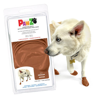 PawZ Rubber Dog Boots, 12 Boots, Teak Brown
