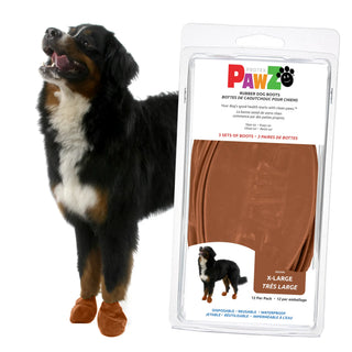 PawZ Rubber Dog Boots, 12 Boots, Teak Brown